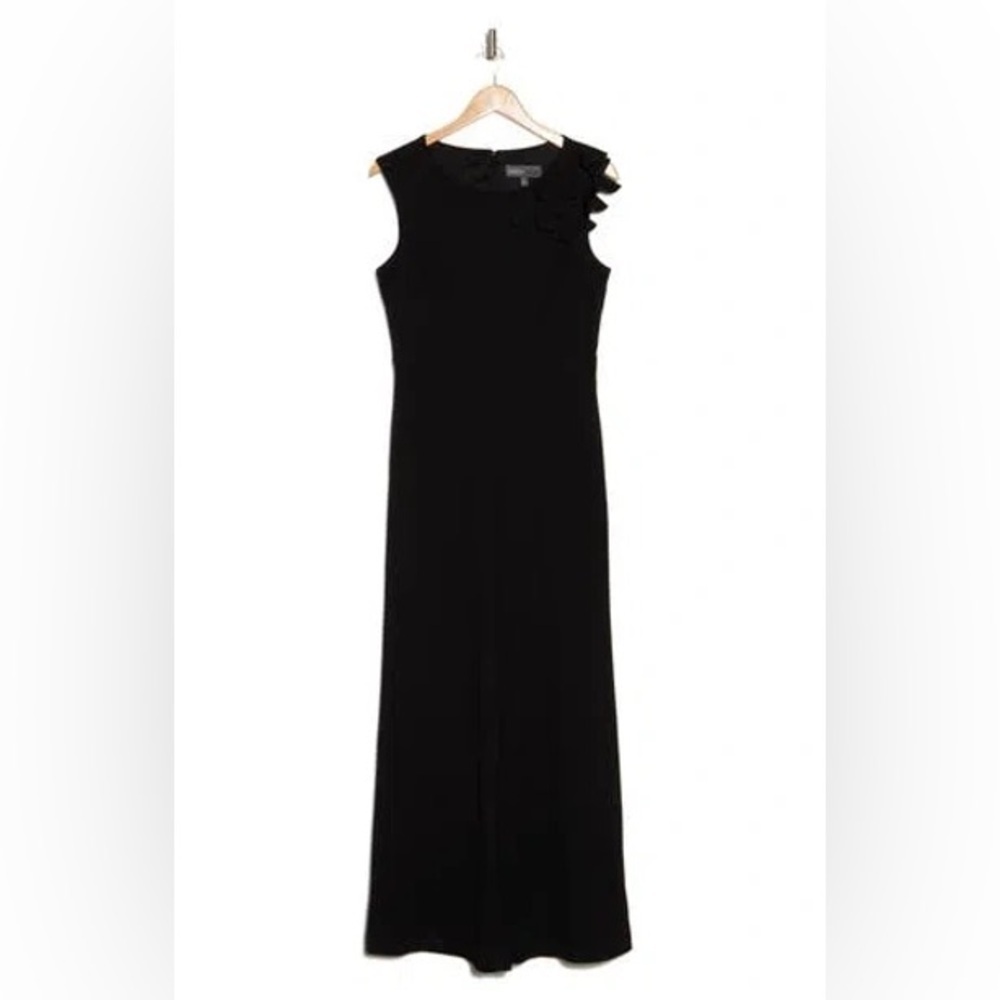 Donna Ricco Black Wide Leg Jumpsuit Petal Shoulder NWT Size 8